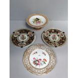 A 19th century Royal Worcester porcelain comport painted with flowers and jewelled rim, a