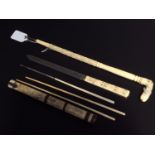 A Meiji period Japanese Ivory Trousse eating set of knife, file and chopsticks, together with a