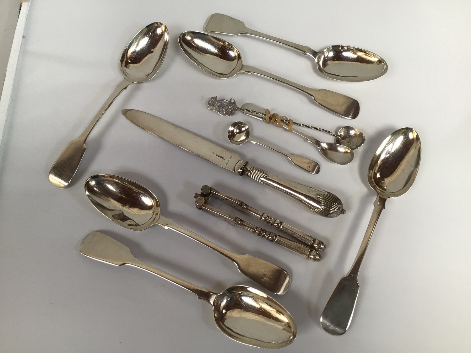 A set of six Georgian silver tablespoons by William Eaton, hallmarked London, 1833, together with