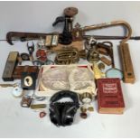 A mixed lot of collectables including a cornet by Bessons & Co London, sugar thermometer, 1958