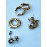 Four pairs of various 9ct gold earrings, including two pairs of hoops and two pairs of knot design