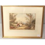 19th Century School. Two female figures resting by a woodland pond, unsigned, watercolour on