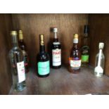 SECTION 46. Seven assorted bottled spirits comprising House of Commons Sherry, a 1 litre bottle of