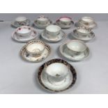 Ten various late 18th century English porcelain tea bowl and saucers including one possibly