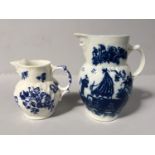 A first period Worcester porcelain small leaf-moulded mask jug with printed floral decoration,