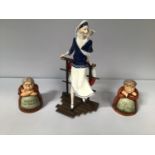 An Albany porcelain and bronze figure of a lady dressed in blue and white nautical dress leaning