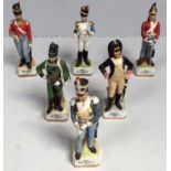Six continental porcelain figures of napoleonic British soldiers, each 20cm high