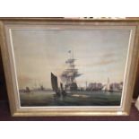 After George Chambers (1803 - 1840) 'The Britannia Entering Portsmouth', print on board, framed,