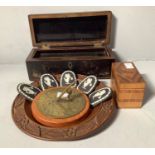 Various collectables including a brass sundial, marquetry veneered playing card box, oriental
