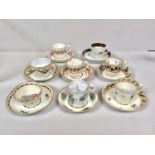 Eight various 18th century Worcester porcelain tea/coffee cups and saucers, various patterns and