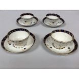 Four matching 'first period' Worcester porcelain tea bowls and saucers, of spiral-moulded form