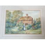 Edward Anthony Swan, figure picking flowers in a cottage garden, signed with monogram,