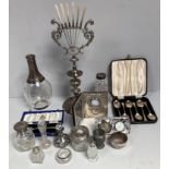 A cased set of six silver teaspoons, together with a single cased silver teaspoon, some silver