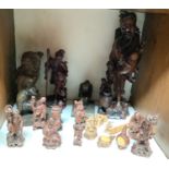 SECTION 16. Various Oriental carved wood figures including a pair of bookends and deities etc.