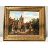 M Gabriel, Dutch Street scene with figures, signed, oil on wooden panel, 39x50cm, in gilt frame