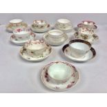 Ten various late 18th century English porcelain tea bowls and saucers, (some with vendors notes)