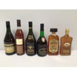 Six various bottles of spirits including Baron Otard Fine Champagne Cognac, Napoleon Bardinet French