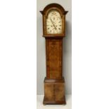 A 19th century eight-day longcase clock by V. De Moulpied of Guernsey, the painted square and arched