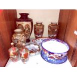 SECTION 22. Various Japanese Imari vases together with a Japanese pierced oval dish with boating