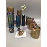 Ten various items of Isle of Wight studio glass including three iridescent blue vases, six small