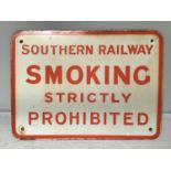 Railwayana interest: An early 20th century red and white enamel sign 'Southern Railway Smoking