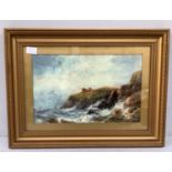 19th Century English School. A seascape study depicting choppy waters by cliffs, unsigned, oil on