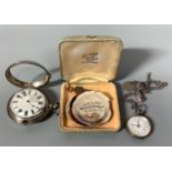 A George IV silver pair-cased pocket watch with white enamel dial and black Roman numerals,