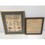 Two various 19th century needlework samplers including one 'Ann Thraves 1843 Fear God and Honour the