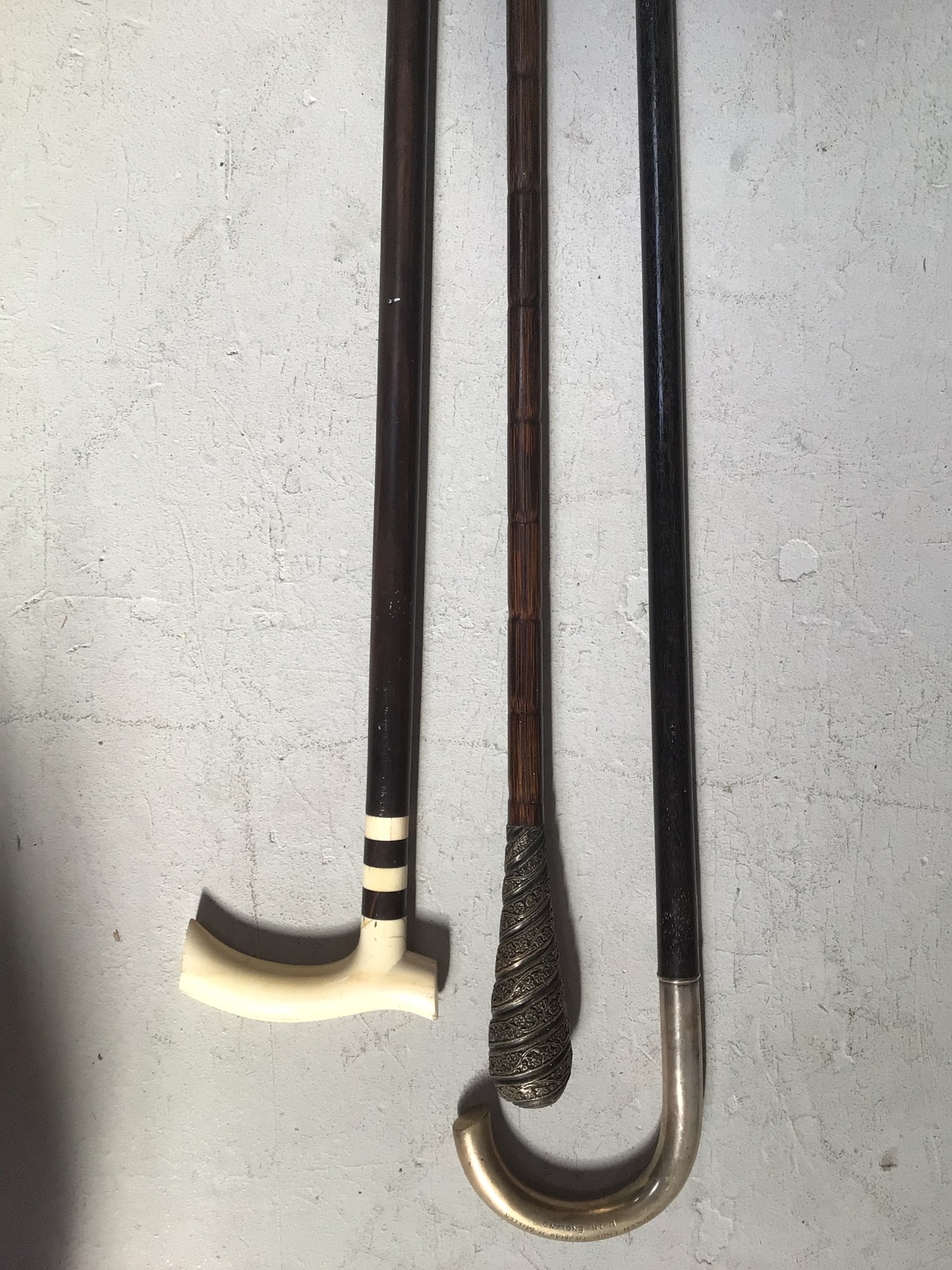 Three various late 19th / early 20th century walking sticks including one with a continental - Image 2 of 3