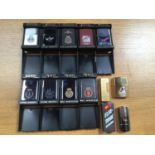 Twelve various lighters including nine cased Zippo lighters with Naval themes such as HMS Victory,