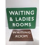 Railwayana interest: A British Rail (S) 1950s large green and white enamel sign 'Waiting & Ladies