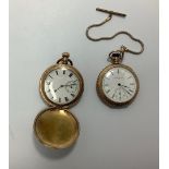 A gold-plated open-face pocket watch by Elgin, the white enamel dial with Roman numerals denoting