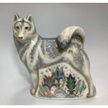 A Royal Crown Derby paperweight, 'Husky', with printed marks to base and gold stopper, limited