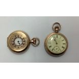 A gold-plated half-hunter pocket watch by Thomas Russell & Son, the white enamel dial with Roman