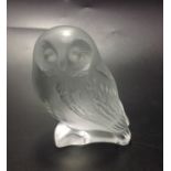 A french Lalique glass figure of a 'Shivers' owl, with etched signature to base, 9cm high