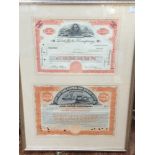 Two framed Share Certificates/ Bonds for the Ford Motor Company and The New York Central and