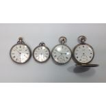 Four various silver-cased pocket watches comprising three open-face examples, one by Gaydon of