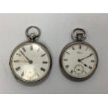 A silver cased open-face Waltham pocket watch, the white enamel dial with Roman numerals denoting