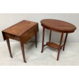 A 19th century mahogany drop-leaf Pembroke table, Edwardian oval walnut occasional table, (with