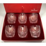 A set of six Baccarat Massena tumblers, all with etched marks to bases, 9cm tall, in original fitted