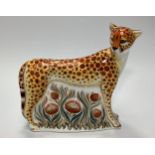 A Royal Crown Derby paperweight, 'Cheetah', with printed marks to base and gold stopper, limited