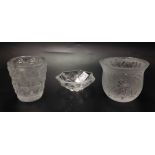 Three French Lalique glass items including a tumbler in the anemone pattern, 8cm high, together with
