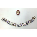 A Norwegian sterling silver-gilt and enamel bracelet, the links with decorative alternating panels