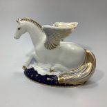 A Royal Crown Derby paperweight, 'Pegasus', with printed marks to base and gold stopper, limited