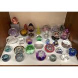 Thirty two various glass paperweights including 2 x Caithness 'Pebble', Dartington and Harod etc. (