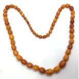 A string of graduated oval amber beads. (Af) approx. 30 inches long 52.5g