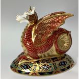 A Royal Crown Derby paperweight, 'The Wessex Wyvern', with printed marks to base and gold stopper,