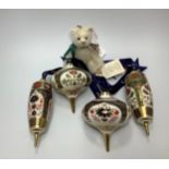 Five Royal Crown Derby Christmas tree ornaments, The Steiff 'Royal Crown Derby Christmas