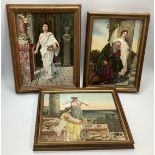 Three 19th century rectangular hand-painted tiles in the neoclassical style, one with a young lady