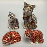 Four Royal Crown Derby paperweights, 'Fireside Cat', limited edition 445/950, 'Sleeping Ginger
